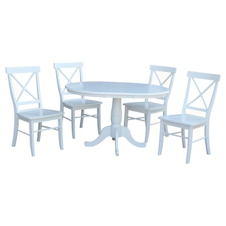 International Concepts Round 36 in Round Extension Dining Table with 4 X-Back Chairs, White, 36 in W, 48 in L, 28.9 in H K08-36RXT-C613-4